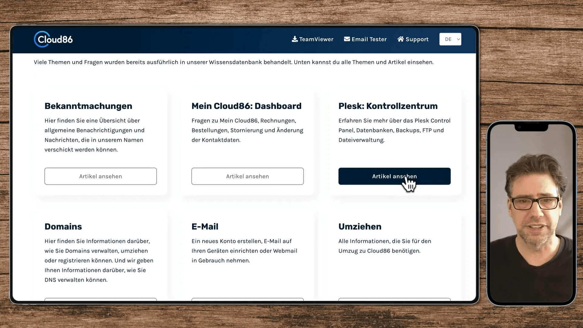 Cloud86 Hilfe und Support Optionen