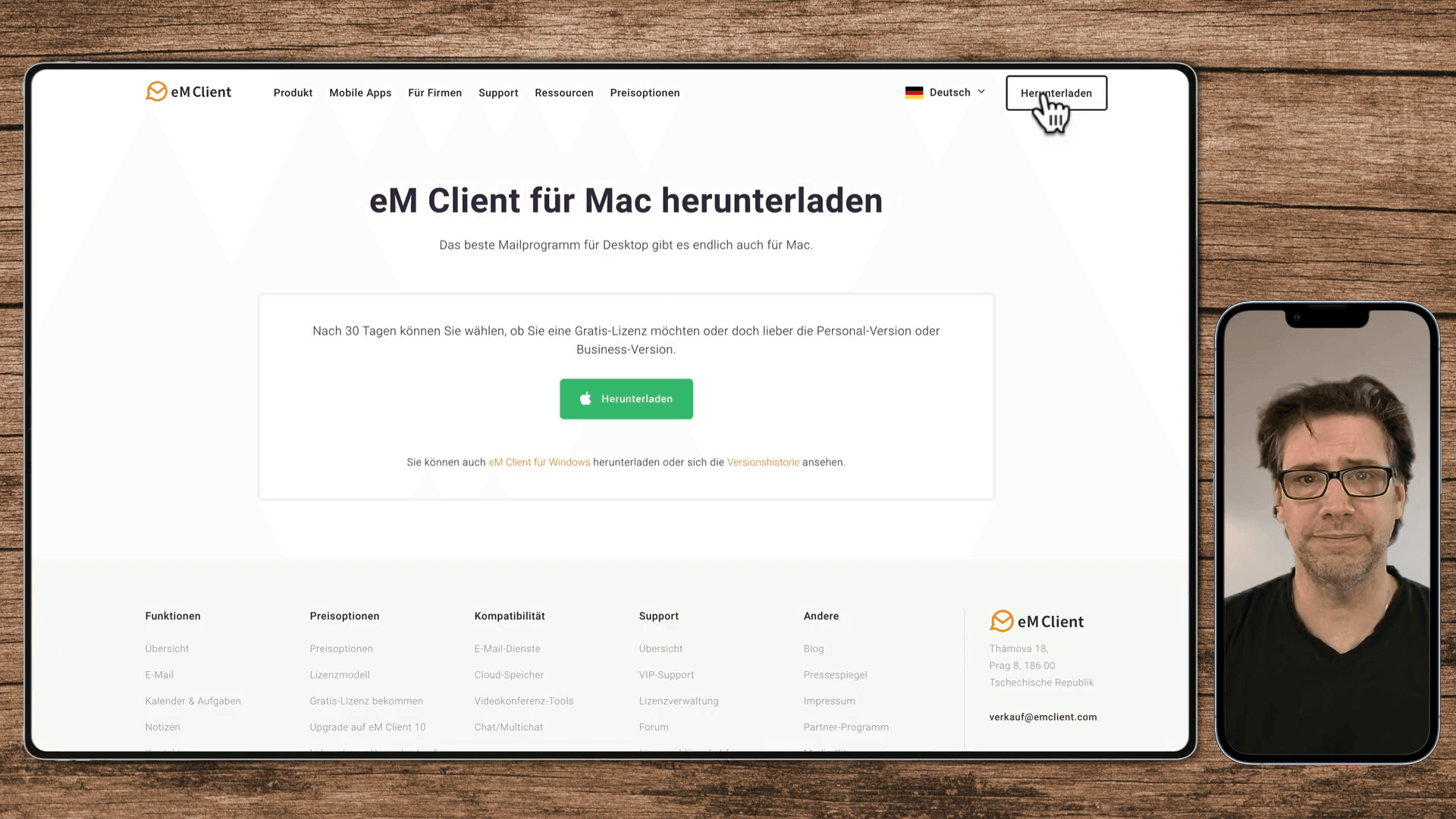 Screenshot der Download-Seite für den E-Mail-Client