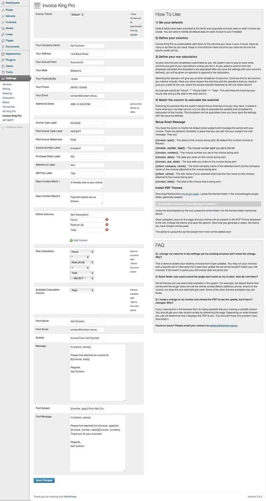 wordpress plugin rechnungen