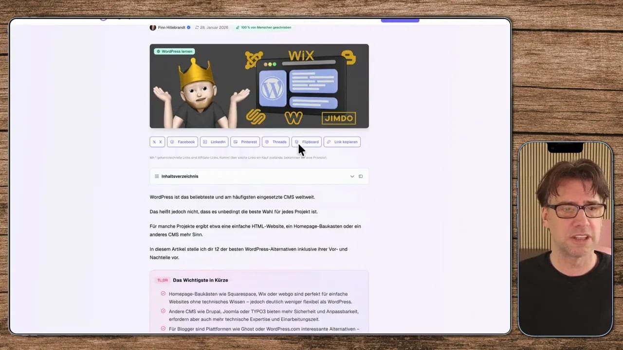 Artikelseite mit Header-Grafik, Inhaltsverzeichnis und Einleitung