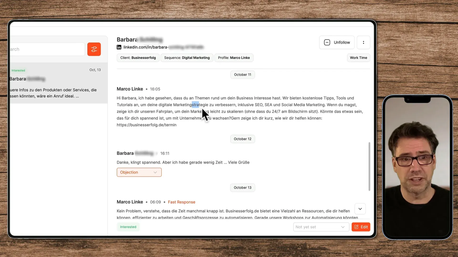 Inbox Übersicht mit eingehenden Nachrichten