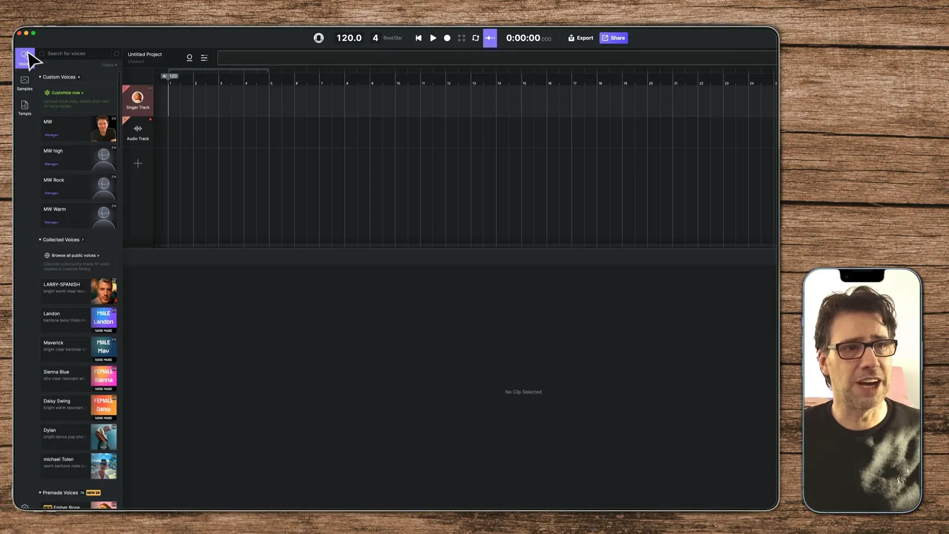 Benutzeroberfläche von Ace Studio mit Voices