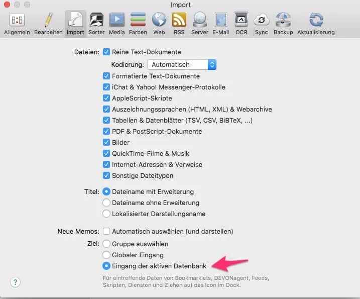 DEVONthink-Inbox synchronisieren
