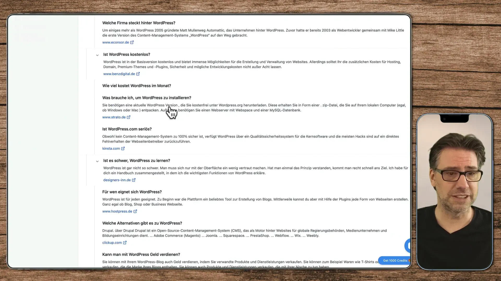 Screenshot der Themenrecherche mit AnswerSocrates