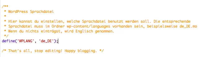 wordpress deutsch config.php