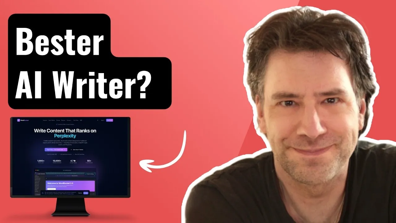 video thumbnail for 'Wordrocket Review: Der beste AI Writer? Mein (verblüffender) Test'