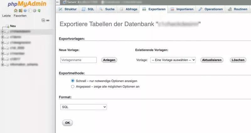 datenbank exportieren