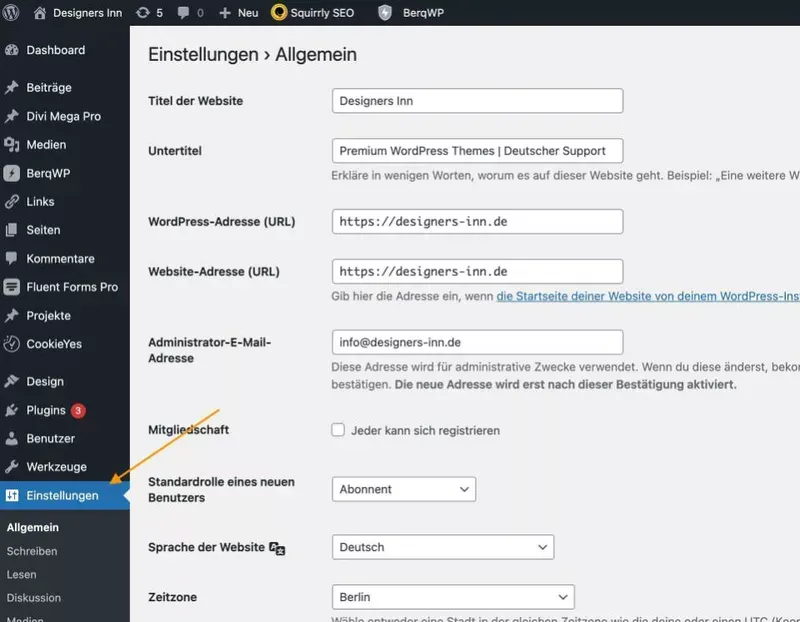 wordpress einstellungen