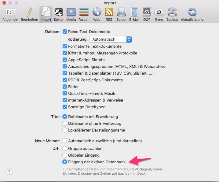 DEVONthink-Inbox synchronisieren