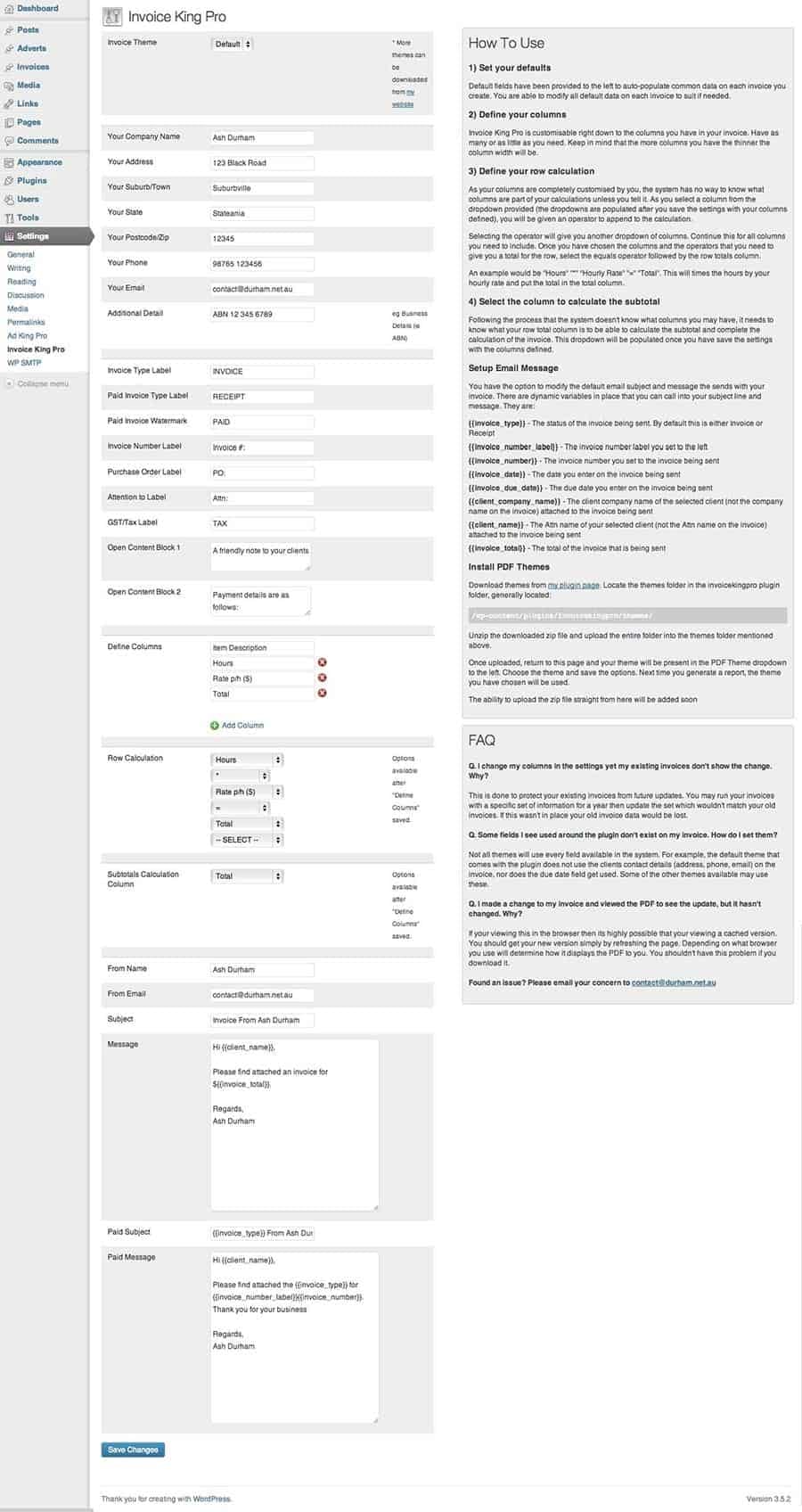 wordpress plugin rechnungen