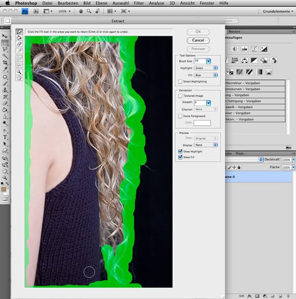 Tutorial Haare Freistellen mit Extrahieren