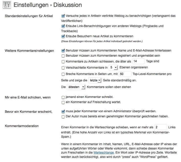 WordPress Kommentarfunktion abschalten
